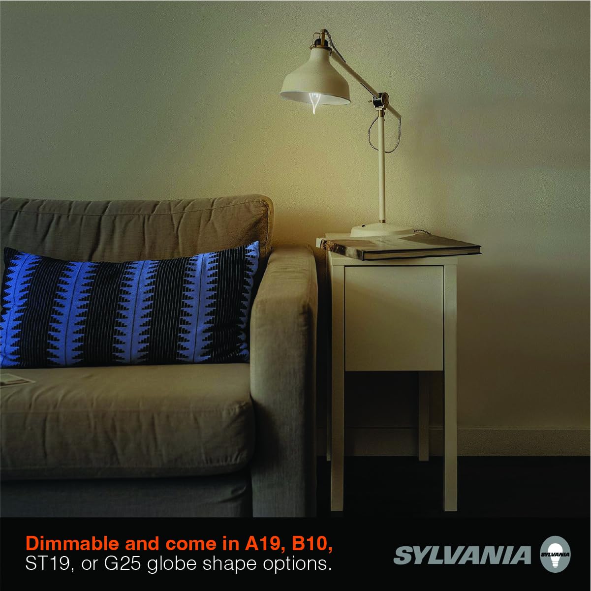 Sylvania B10 Clear Led White Filament Bulb, 5.5W, Dimmable, 500 Lms, Medium Base, 5000K, Daylight - 4 Pack (42255)