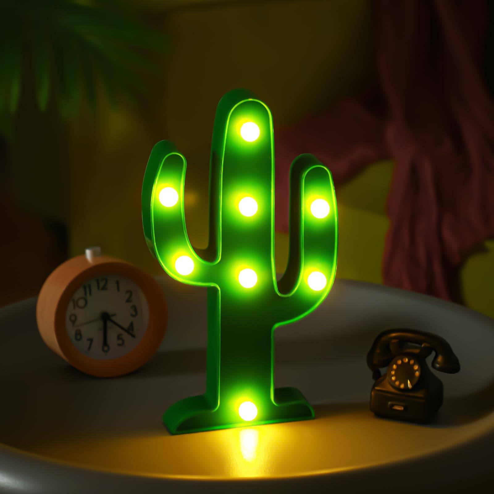 Riakrum LED Cactus Night Light, Plastic Table Lamp for Bedroom & Party Decoration, 10 x 5.71 Inch, Novel Cactus Color