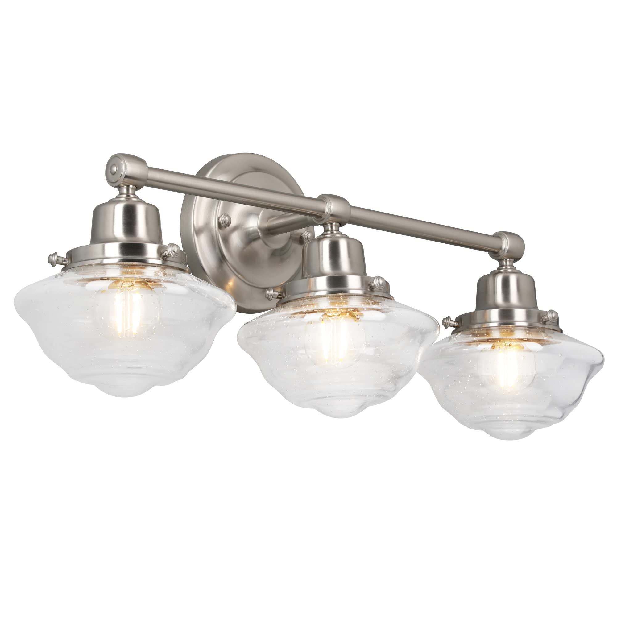Design House Vintage-Inspired 3-Light Dimmable Vanity Light, Satin Nickel, Clear Seeded Glass Shades, 23.125 in x 7.625 in x 9.5 in,