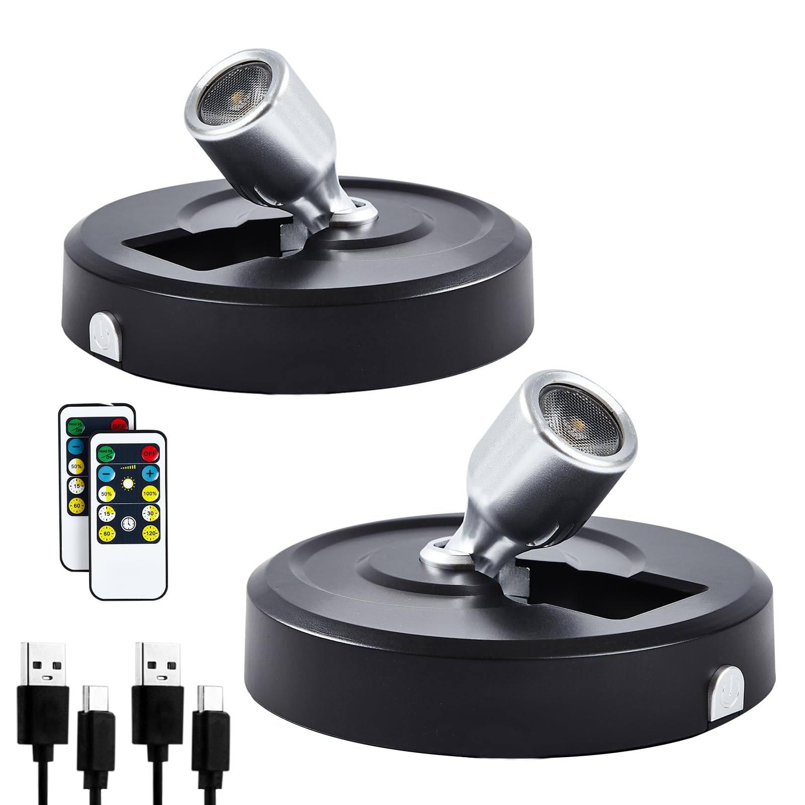 HOFUY Wireless LED Rechargeable Spotlight, Dimmable Indoor Puck Light, USB-XSpot-HY, Rechargeable Black-S