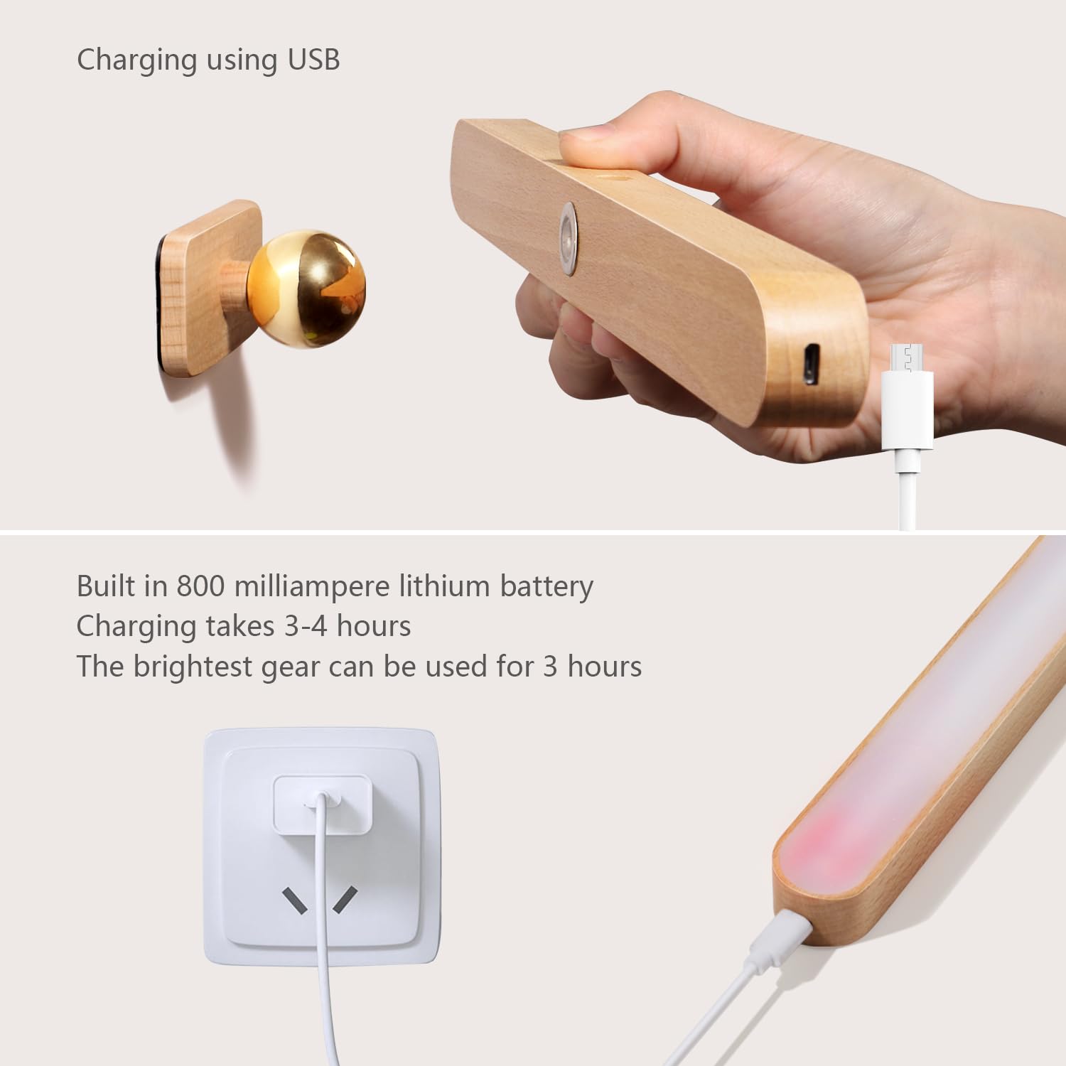 Led Rechargeable Bathroom Light Fixtures Three-Level Dimmable Touch Control Vanity Lights,Magnetic Vanity Light Bar For Bathroom