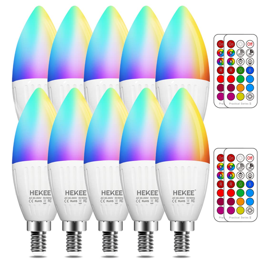Hekee E12 B11 Led Candle Light Bulbs, Color Changing, 40W Incandescent Equivalent, 450 Lumen, Rgb + 2700K Warm White, 5Watt, 12 