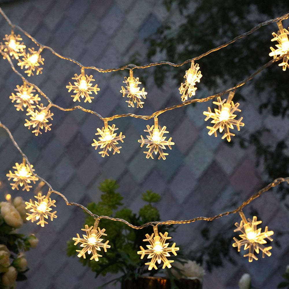 Wesgen 20Ft Snowflake String Lights, 40 Led Battery Operated Waterproof Warm White Fairy Lights
