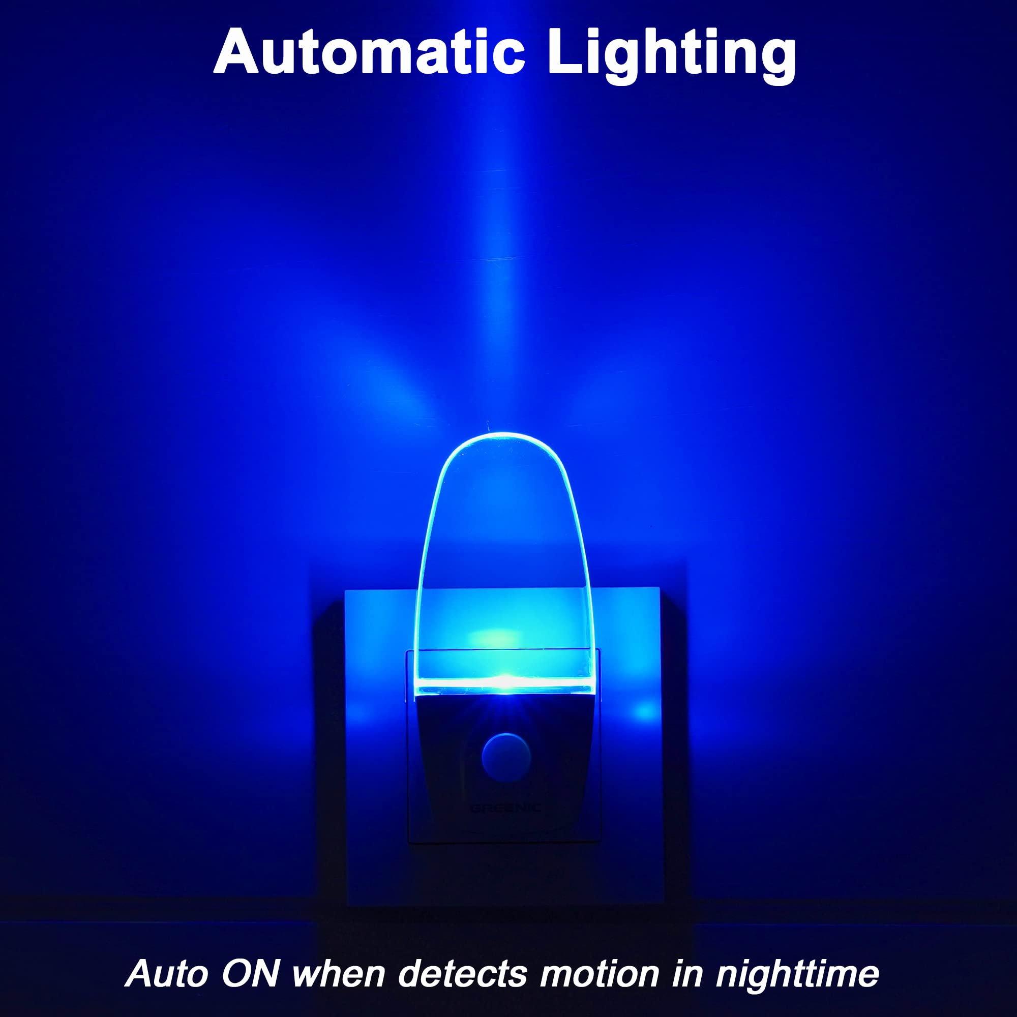 Greenic Blue Motion Sensor Night Light Plug In 2 Pack, 0.5W Led Motion Detector Night Light Lamp, Automatic Motion Activated Nig