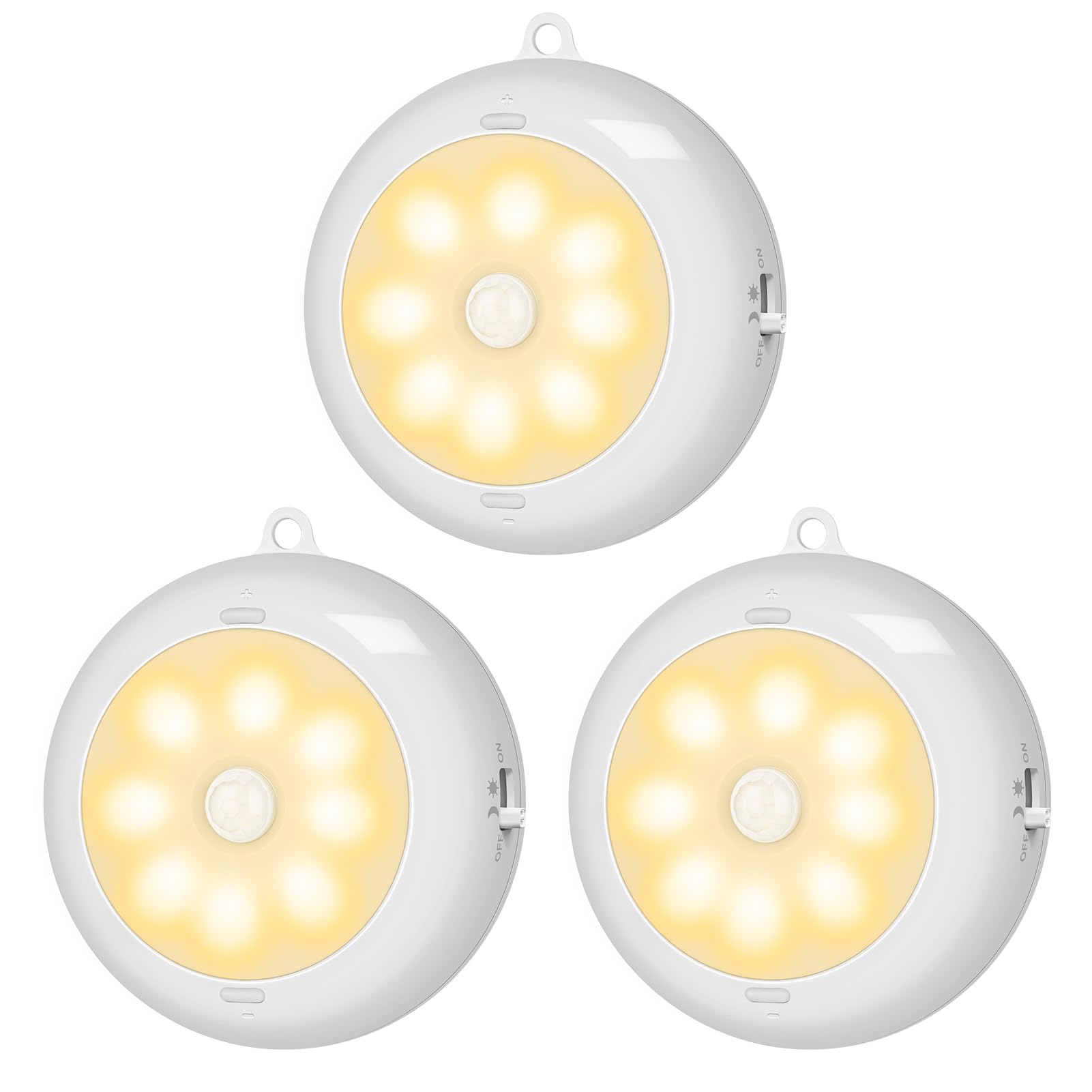 BLS Motion Sensor Light, Indoor LED Puck Lights, Dimmable, 3000K Warm White, Battery Operated, Magnetic, 3 Pack, Model AA-63