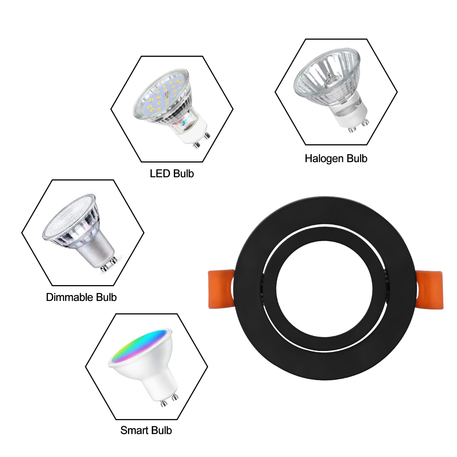 Pack Of 10 Black Led Downlights Frame Round Fixture Holders Adjustable Cutout 65Mm With Mr16 Sockets For 1.97In/50Mm Mr16 Gu10 B
