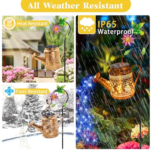 Solar Lights Outdoor Garden Decor, Hummingbird Hanging Watering Can Landscape Lights Waterproof Outside Decorations For Yard Fro