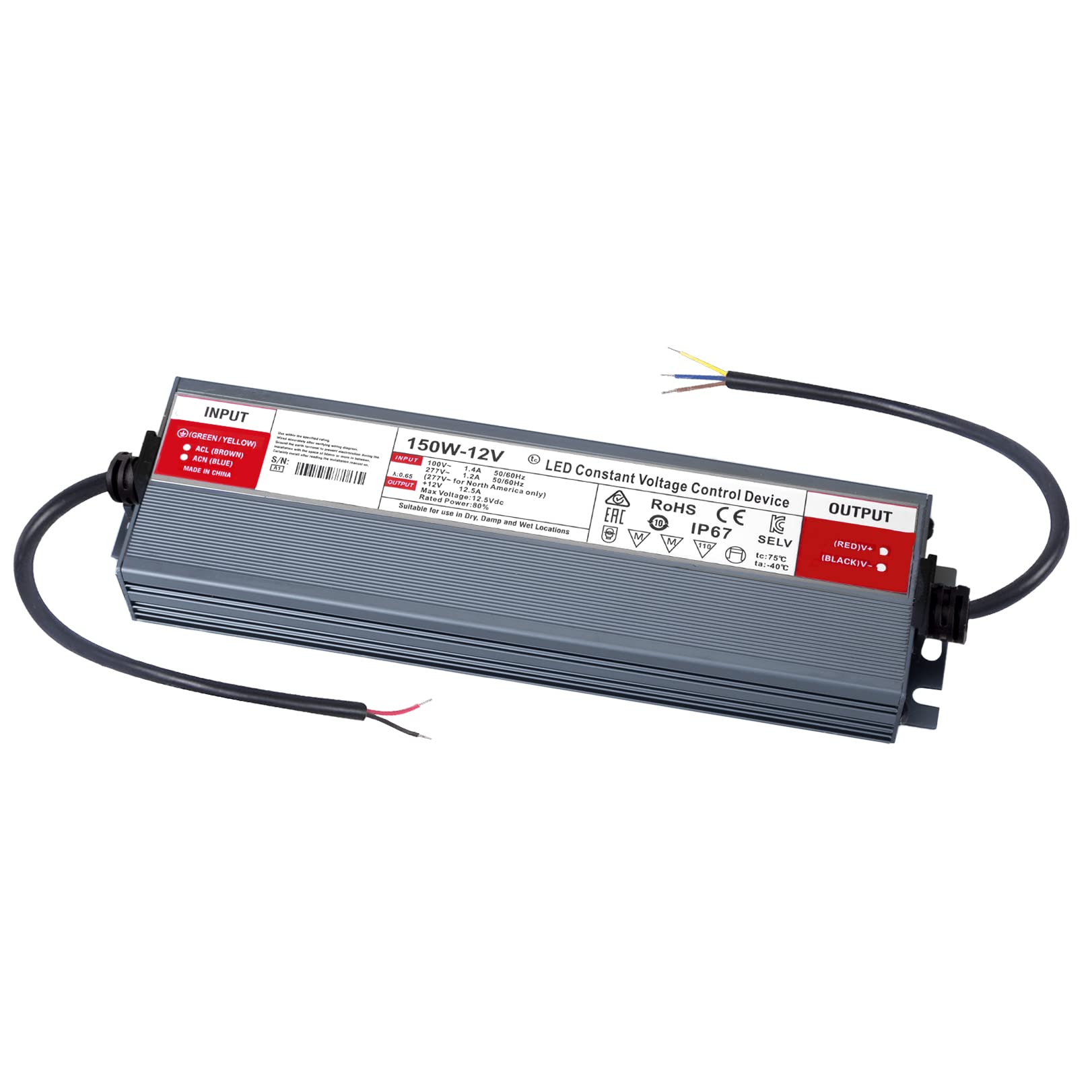 Qnnp® Led Driver 150 Watts 12V Dc Low Voltage Transformer Waterproof Ip67 Power Supply Transformer Adapter Ac 100V-120V To 12V Dc, Led Power Supply For Indoor Outdoor Led Lighting