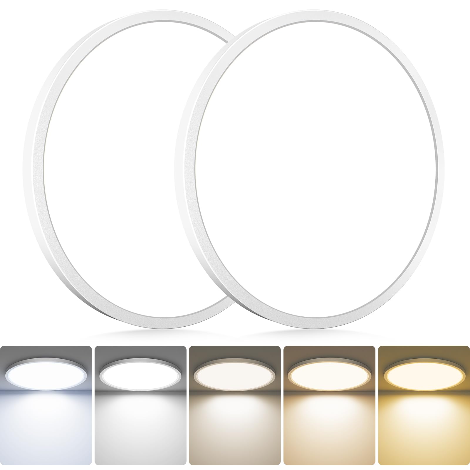 hepside LED Flush Mount Ceiling Light Fixture, 24W, Dimmable, 13Inch, 3000K-6500K Adjustable, White, 2 Pack