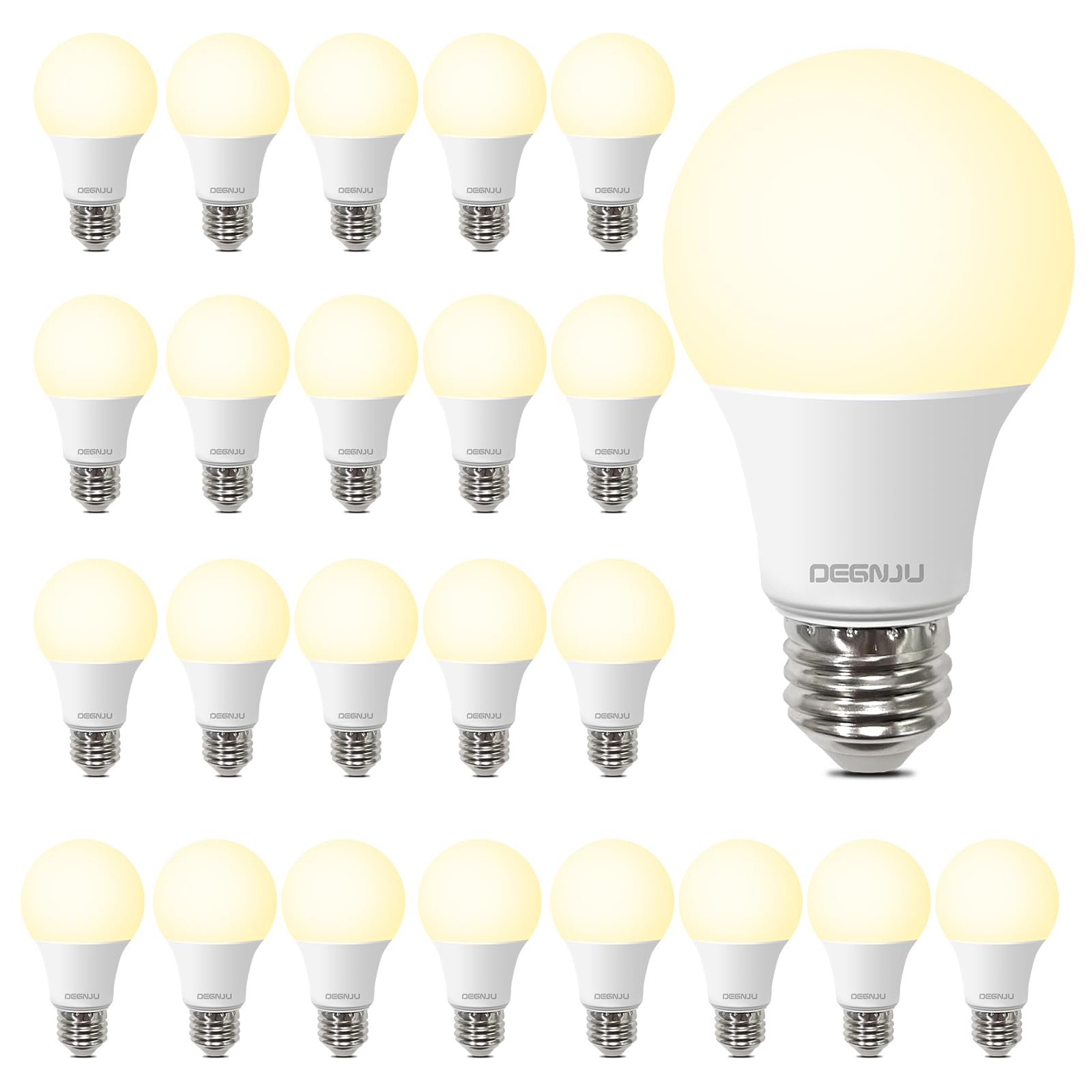 Degnju 24 Pack Led Light Bulbs Soft White 2700K, 60 Watt Equivalent Led Bulbs, A19 Standard Bulbs, 800 Lm, 15000 Hours, E26 Base