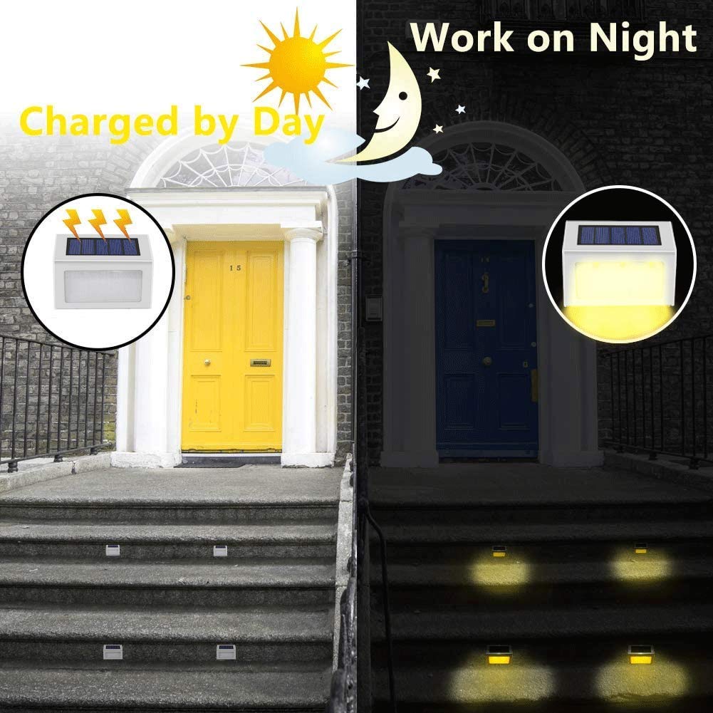 Lightess Solar Stair Lights, 6 Pack, Waterproof Stainless Steel, Warm White LED for Deck, Garden, Patio Pathway Lighting