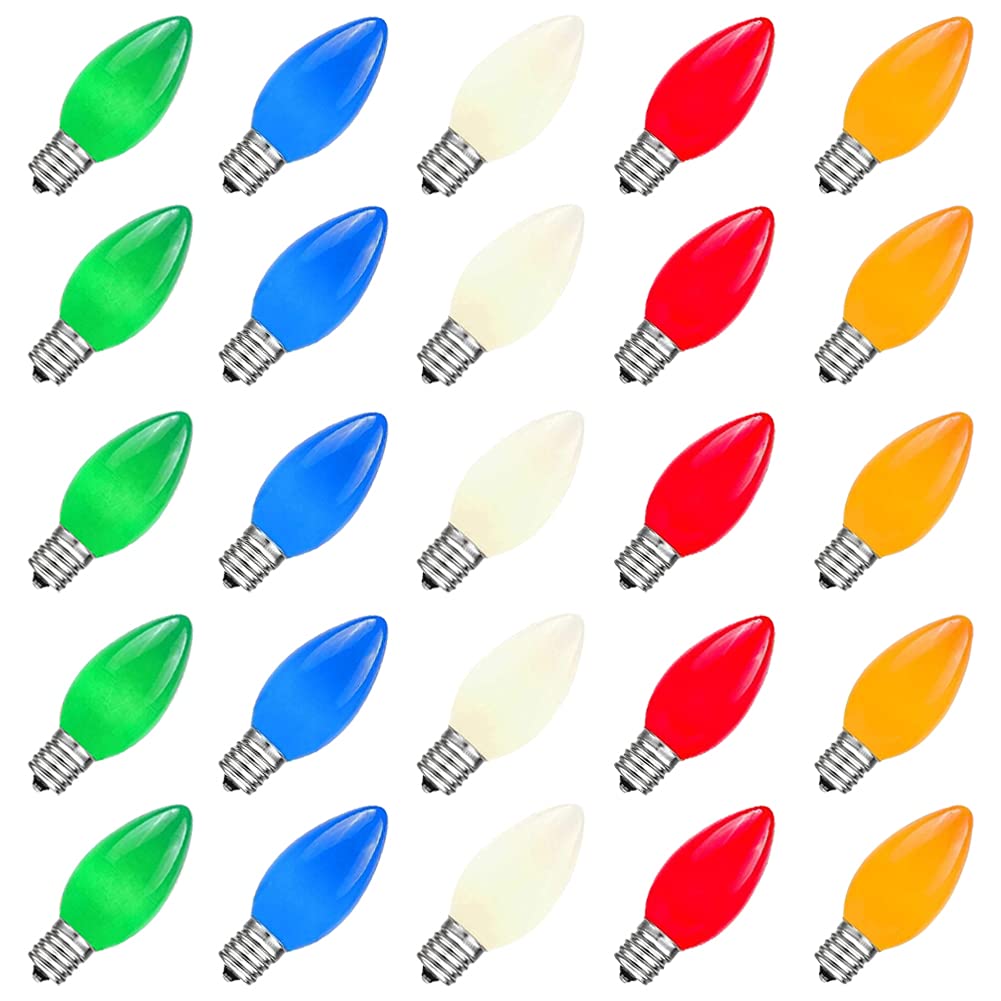 Doratale 25 Pack C9 Multicolor Christmas Light Bulbs, C9 Multicolor Ceramic Replacement Bulbs For Christmas String Lights, E17 I