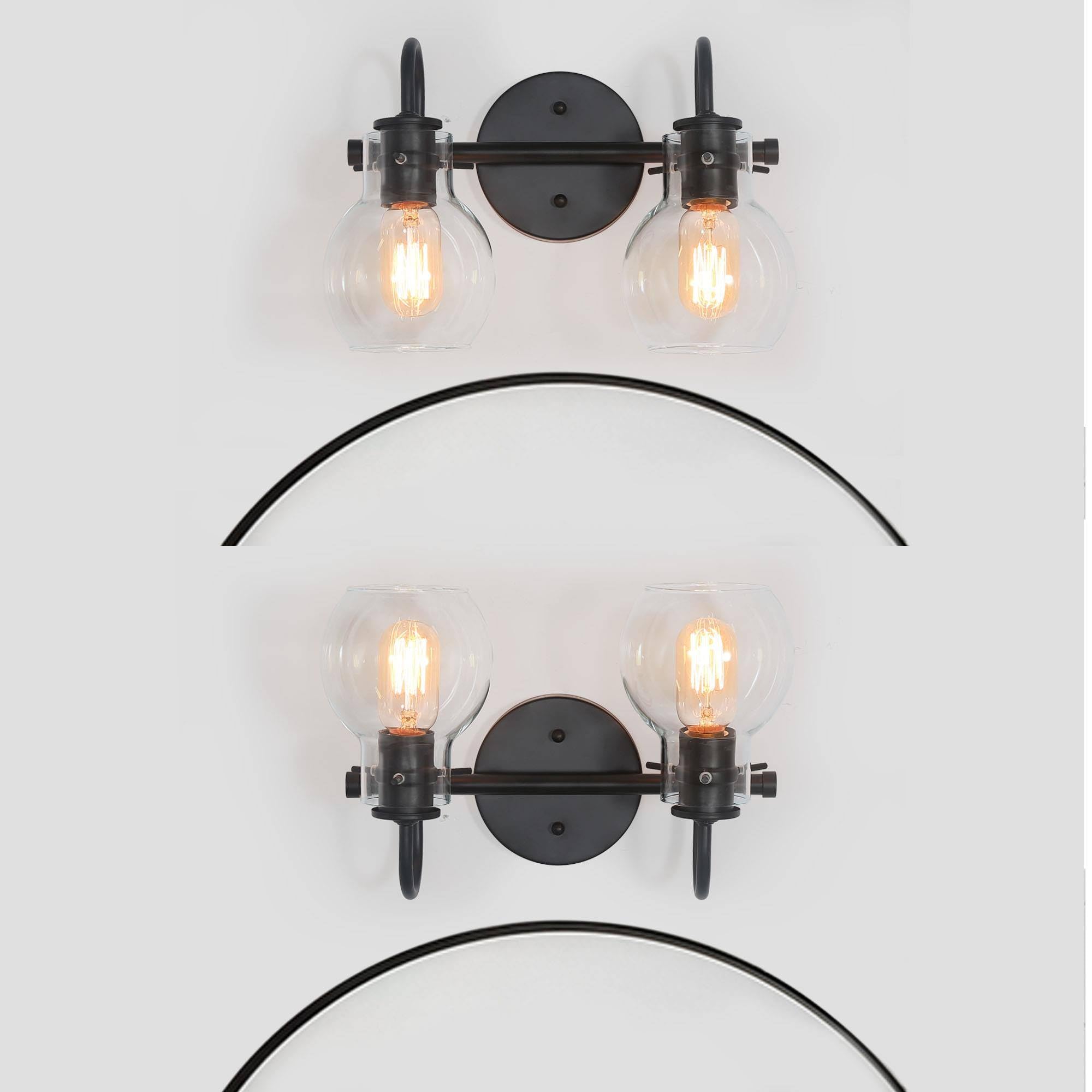 Ksana Black Bathroom Light Fixtures, 2-Light Modern Farmhouse Black Vanity Lights With Clear Glass Shade Over Mirror For Hallway