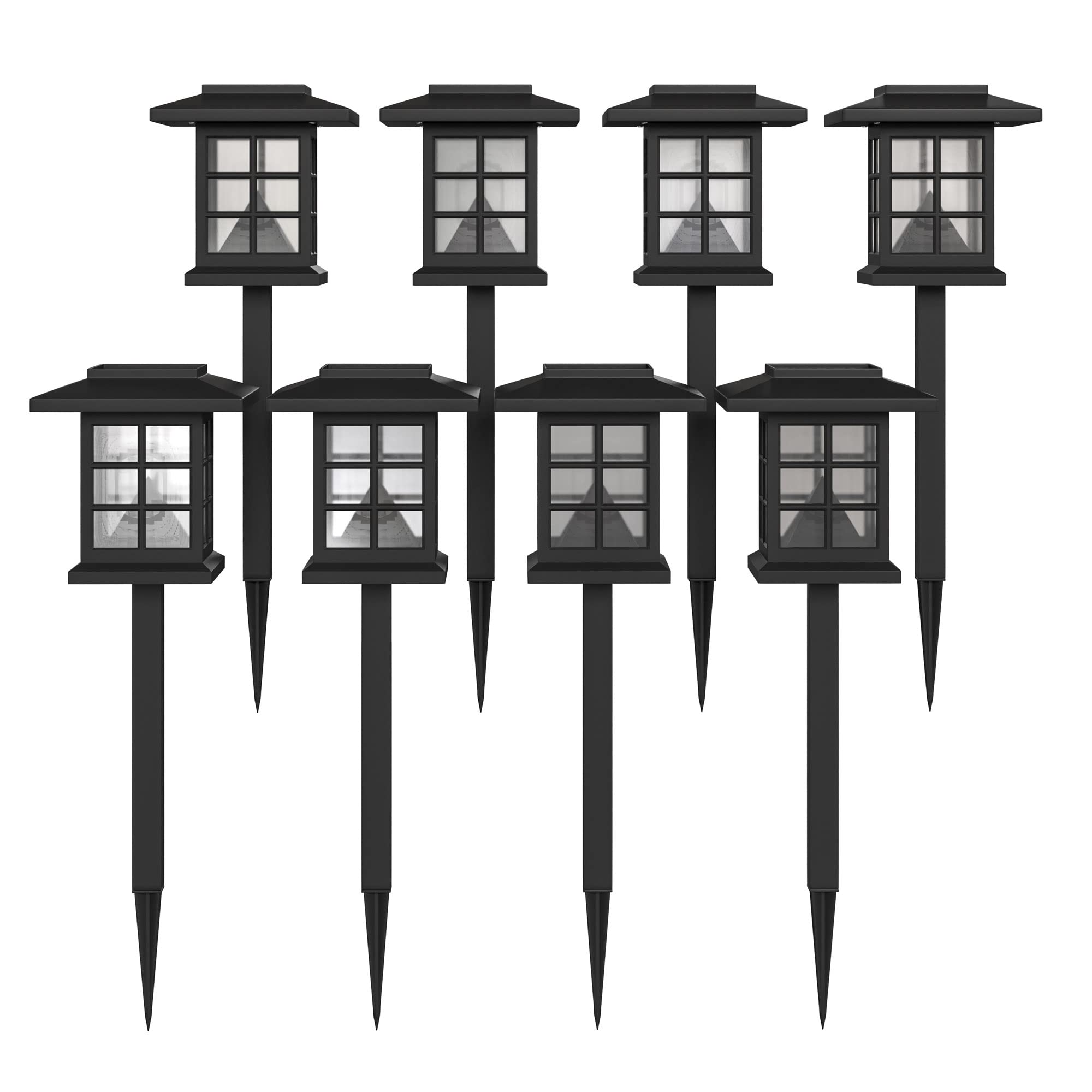 Flash Furniture Halsey Lantern Style Led Solar Lights - All-Weather Black Outdoor Solar Powered Lights - Landscape Lighting For Pathway, Garden, & Yard, 4X4X16, 8 Pack