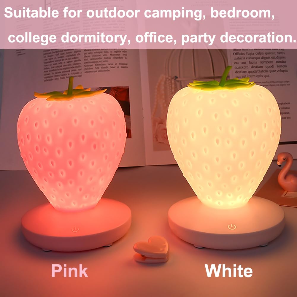 Liftatapa Strawberry Night Light  Cute Silicone Strawberry Lamp  Led Cute Night Light Decor  Usb Rechargeable Bedside Color Changing Lamp  3 Modes Touch Lighting For Birthday  Christmas