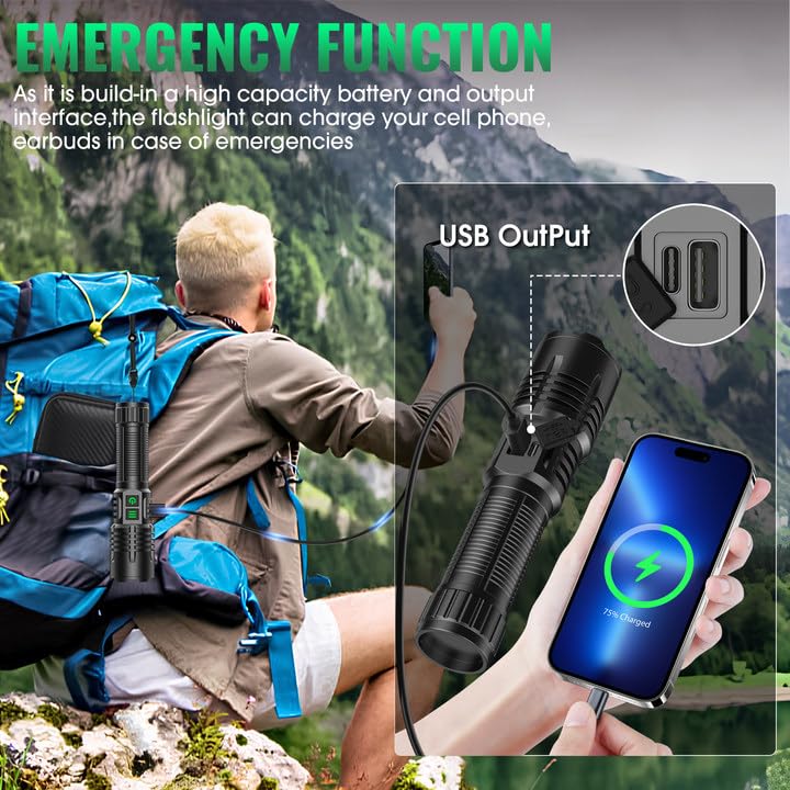 AdamStar UV&High Lumens Flashlight Rechargeable, 2-in-1 Powerful Blacklight LED Flashlight Tactical 6 Modes Super Bright Waterpr