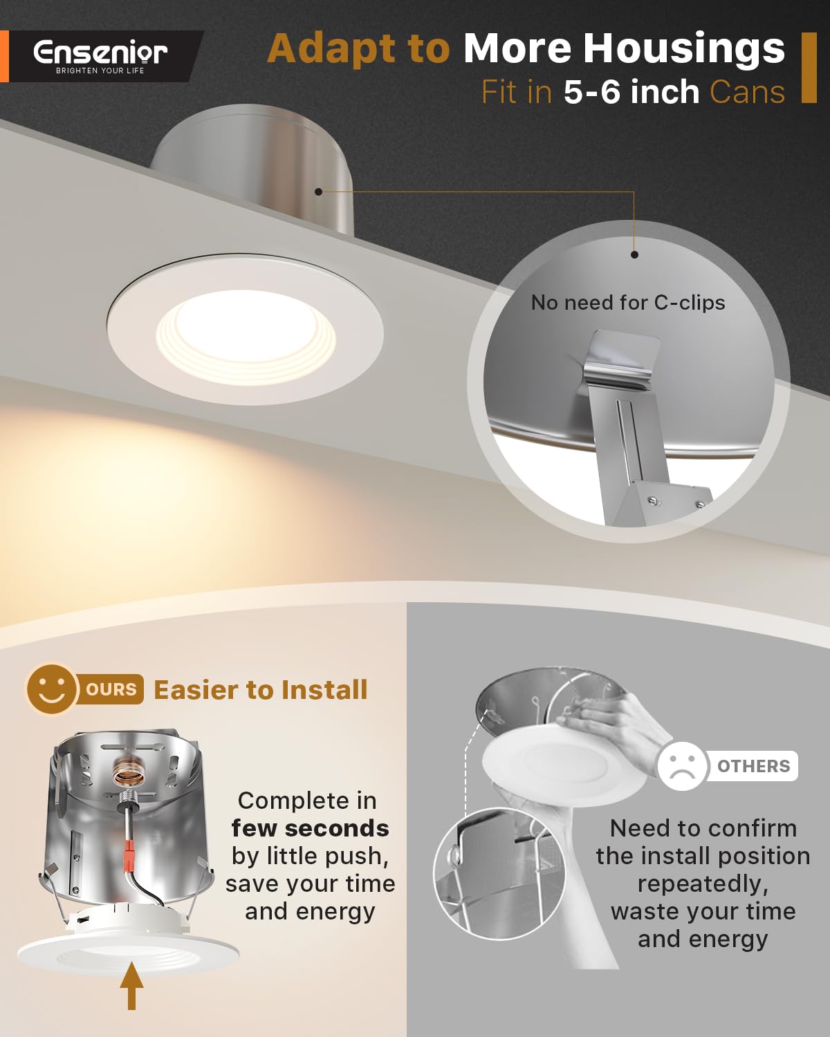 Ensenior 6 Inch 5CCT LED Can Lights 12 Pack, Dimmable, 1000LM, 2700K-5000K, Retrofit Recessed Lighting,