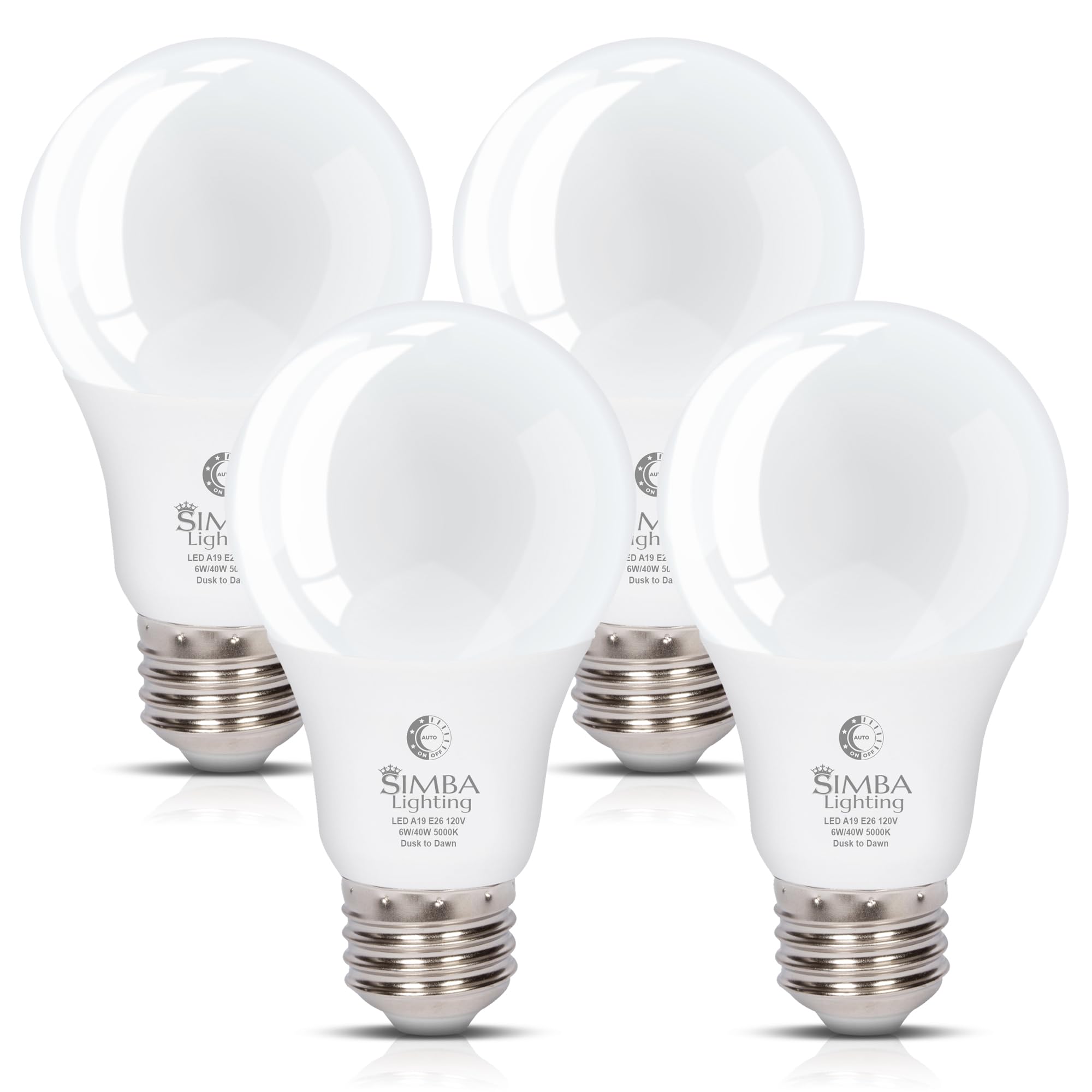 Simba Lighting Led Outdoor Light Bulbs, 4 Pack, Dusk To Dawn, E26, 5000K Daylight,