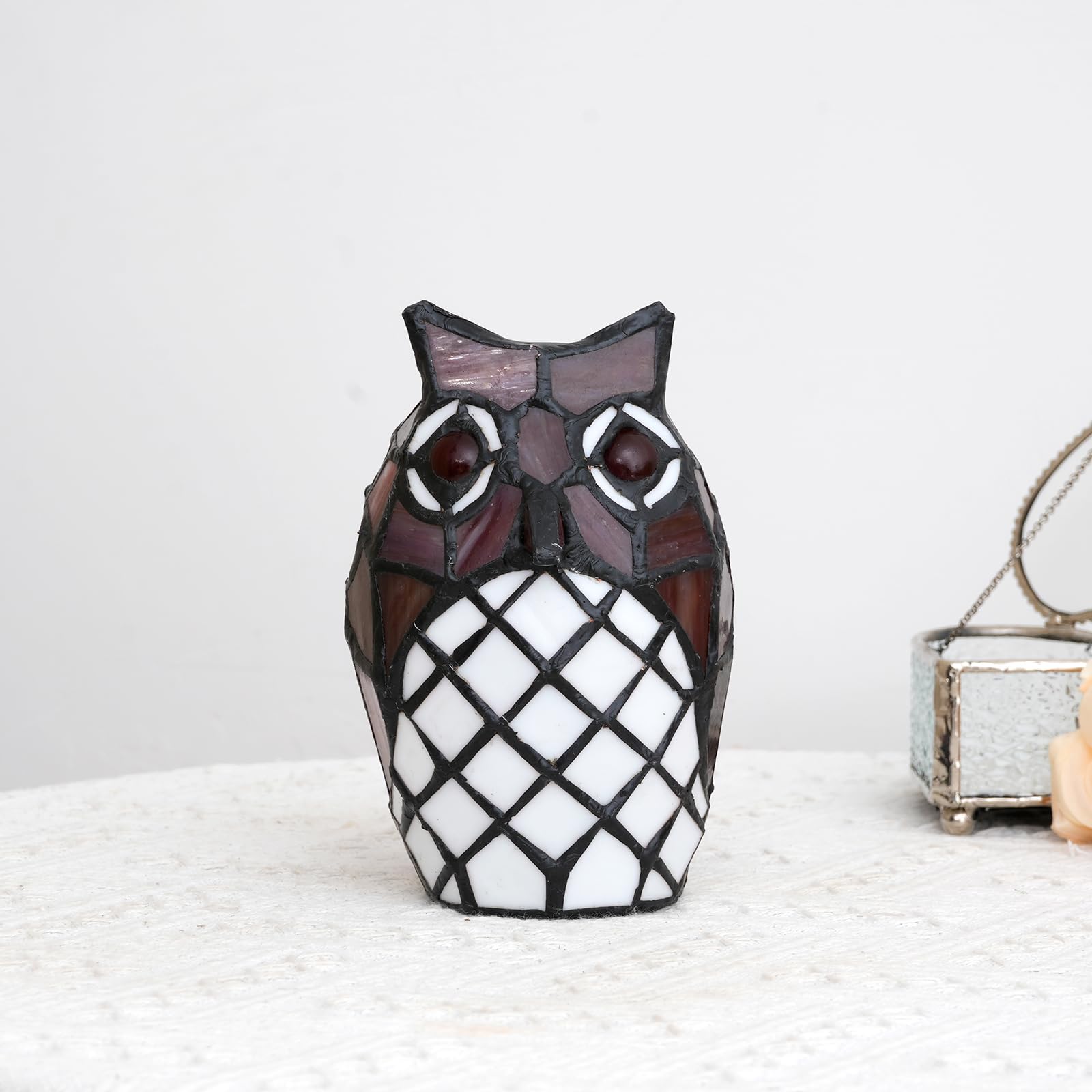 Kiphepi Tiffany Lamp Stained Glass Lamp Small Bedside Table Lamps For Living Room Home Decor Girls Women Birthday Halloween Christmas Thanksgiving Day Gift Owl