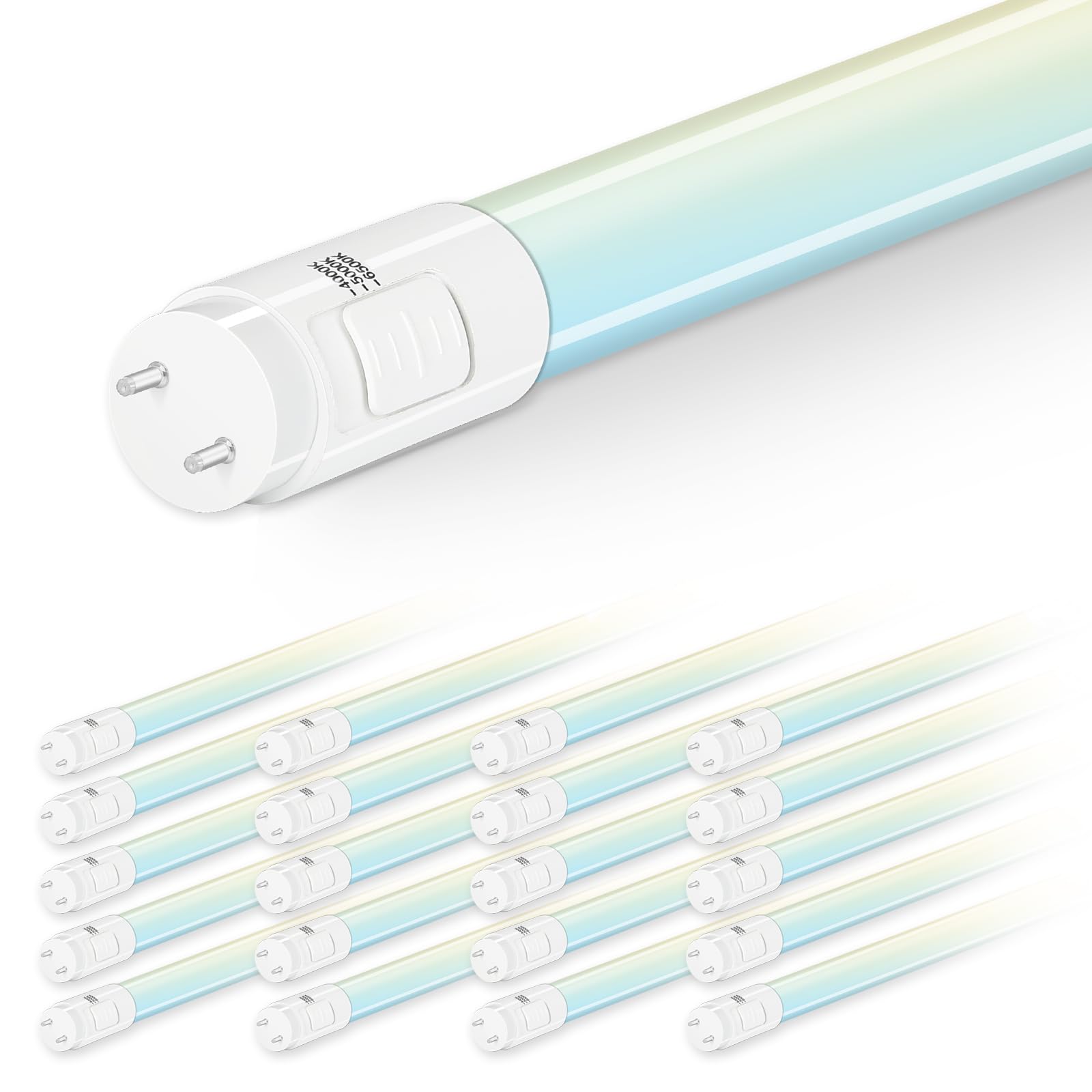 Hykolity 20 Pack 3Cct 4Ft Led T8 Hybrid Type A+B Light Tube, 18W, 4000K/5000K/6500K Selectable, Plug & Play Or Ballast Bypass, S