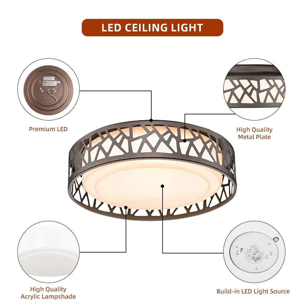 Vicnie 12&quot; Led Dimmable Flush Mount Ceiling Light, 3000K Warm White, Oil Rubbed Bronze,