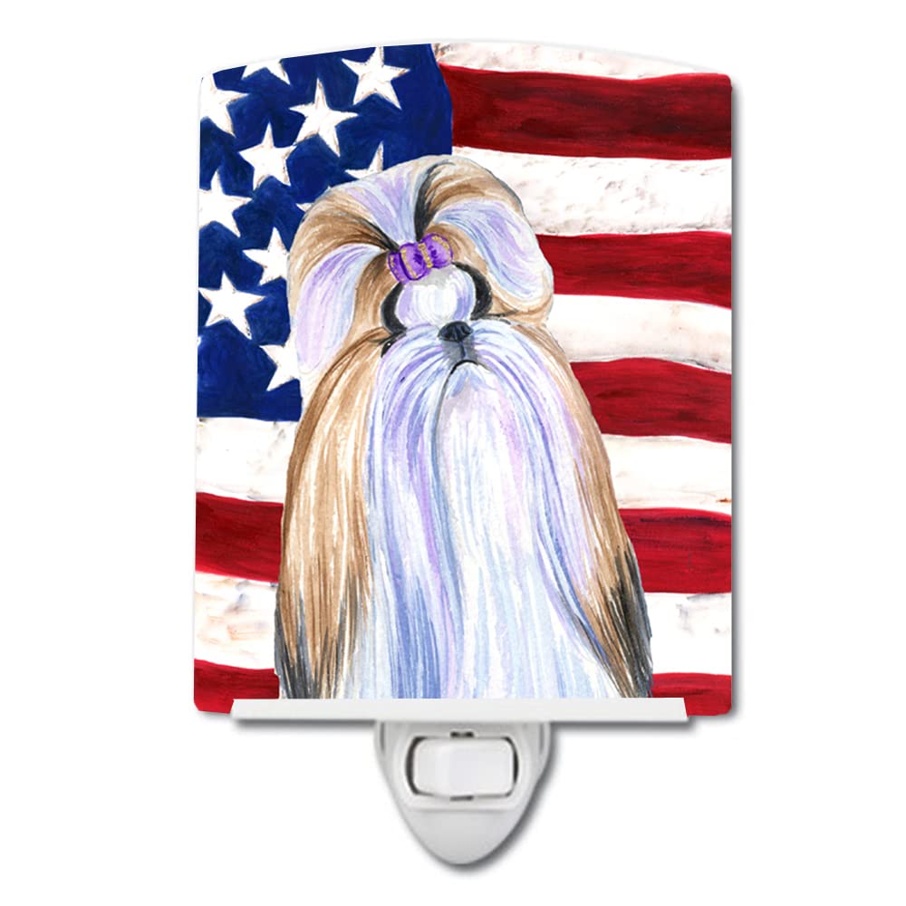 Carolines Treasures Ceramic Night Light, USA American Flag, Shih Tzu Design, 6x4x3 inches, UL-Certified, Multicolor, Model SS4221CNL