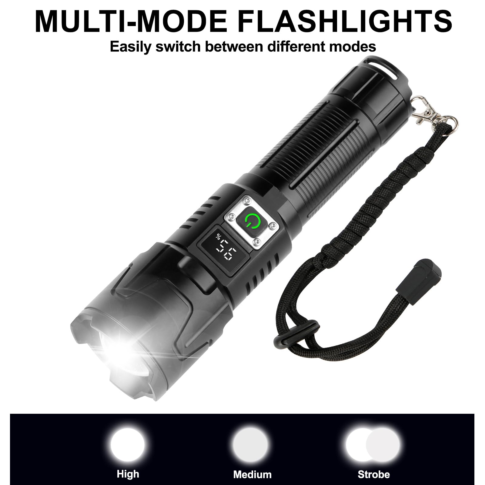 Siuyiu Flashlight Rechargeable Usb-C, Flashlights High Lumens,3 Light Modes, Digital Battery Display Tactical Flashlight, P65 Wa