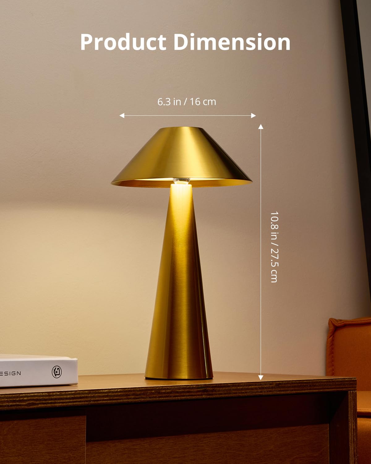 Bojim 2 Pack Rechargeable Cordless Table Lamp - Gold LED, Mini, IP54 Waterproof, Touch Color Changing, Model BOCL-103