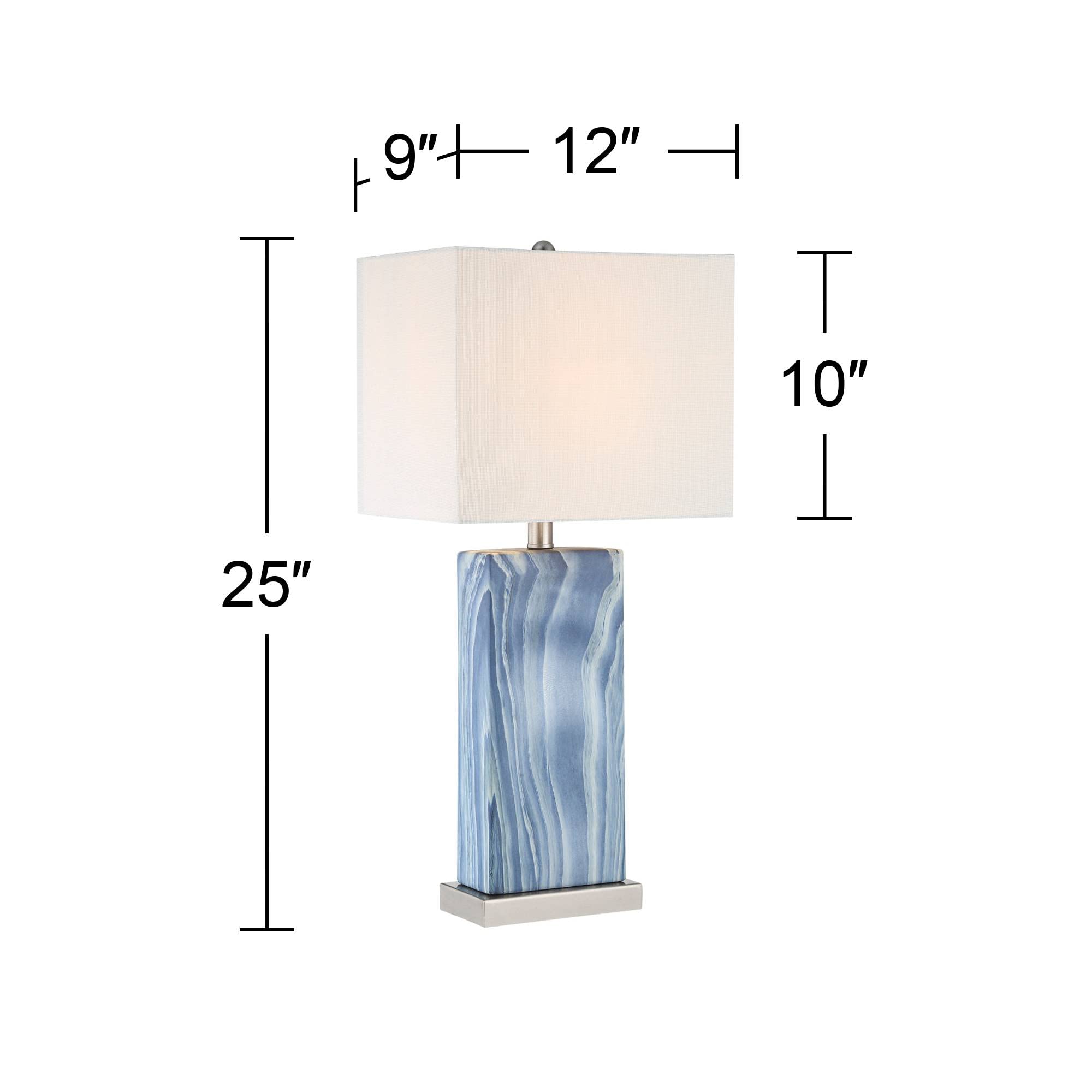 360 Lighting Connie Modern Table Lamps 25'' Tall Set Of 2 With Usb Charging Ports Blue Faux Marble White Rectangular Shade For B