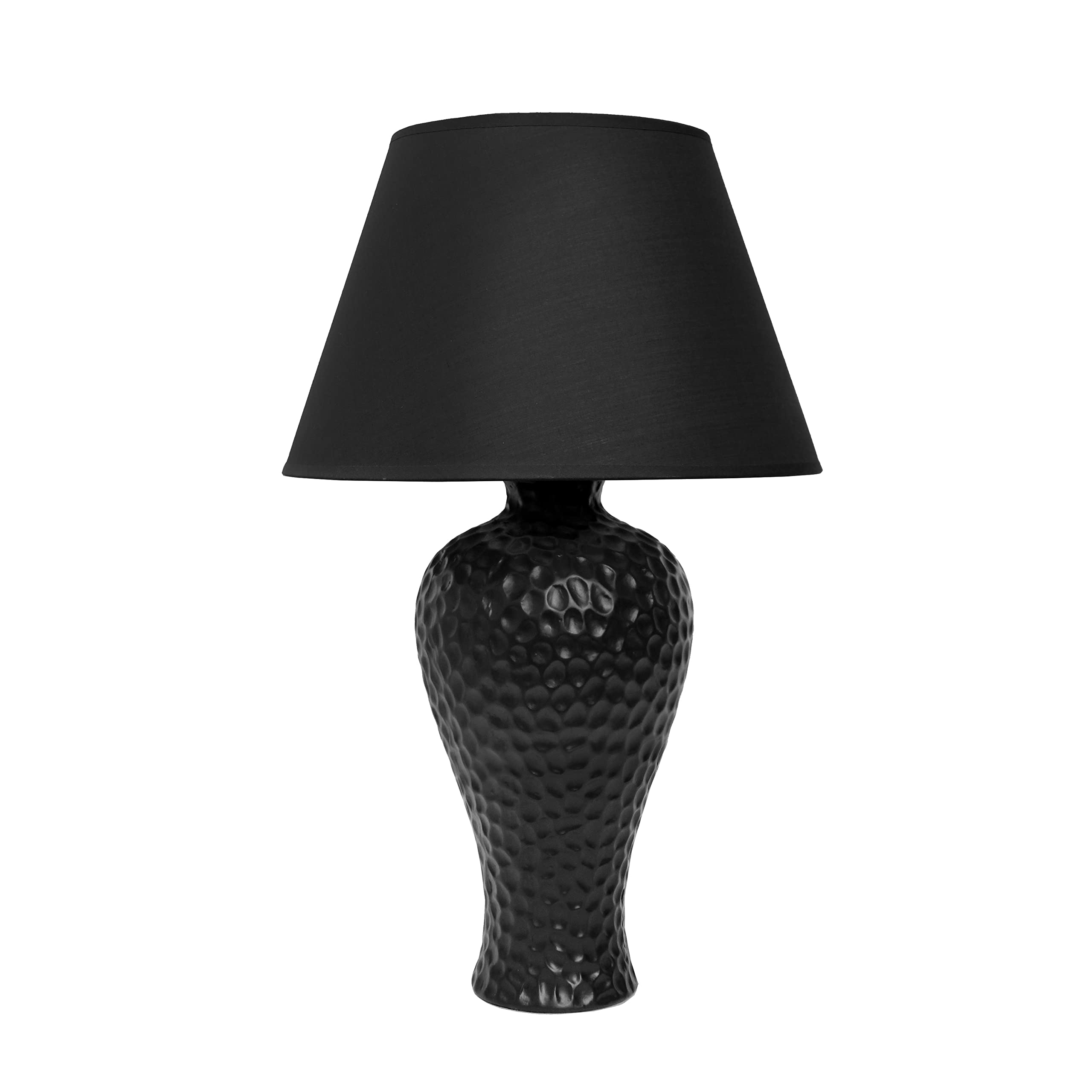 Simple Designs Lt2004-Blk Textured Stucco Curvy Ceramic Table Desk Lamp With Matching Fabric Shade, Black 12.2 X 12.2 X 20.08