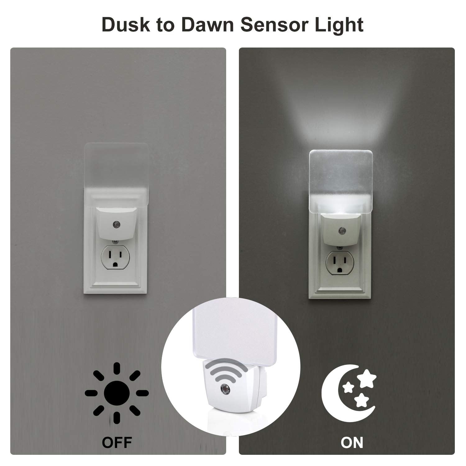 DEWENWILS Plug-in LED Night Light, Dusk to Dawn, 3500K Warm Light, Small, White, Model HPSL01H, 4 Pack