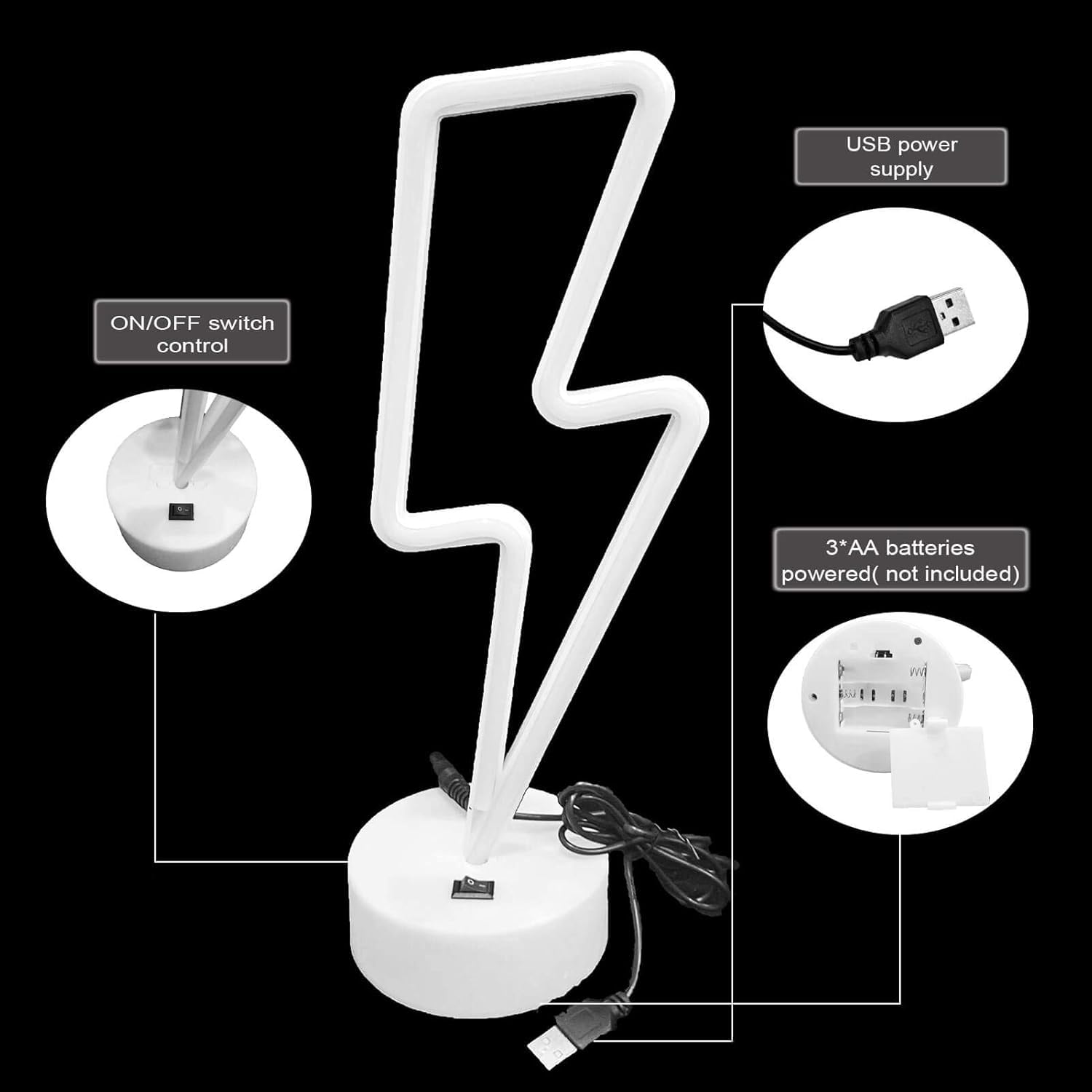 VIFULIN Lightning Bolt Neon Sign Light - USB/Battery Operated LED Decor for Bedroom, Game Room, Man Cave - Red, Model QDJZNHD.Z003R