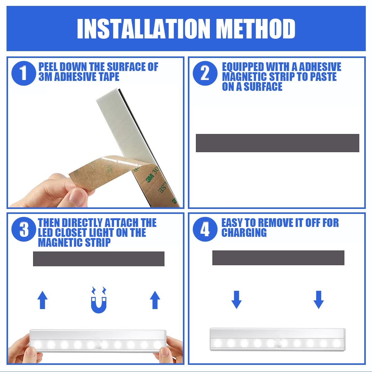 Motion Sensor Closet Lights, Led Cordless Under Cabinet Lighting, Wireless Stick-On Anywhere Battery Operated 10 Led Motion Sens