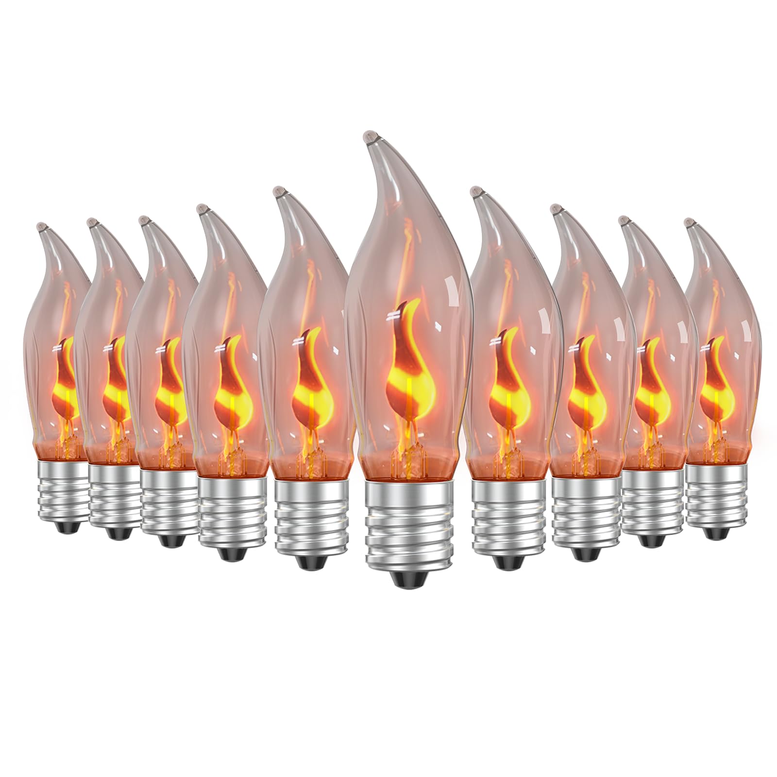 Hompavo Flame Light Bulbs, E12 Chandelier Base, Flickering Fire Effect, 10 Pack, Glass
