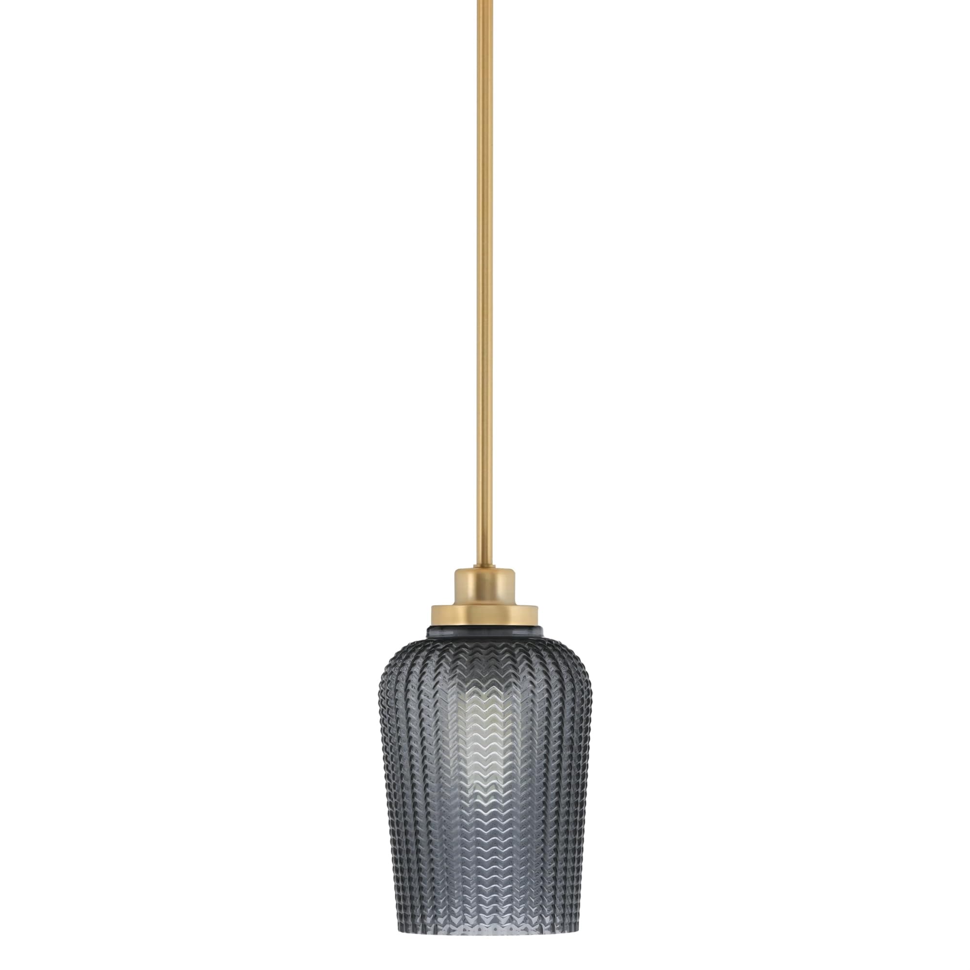 Toltec Lighting Odyssey Stem Hung Mini Pendant, New Age Brass Finish, 5" Smoke Textured Glass