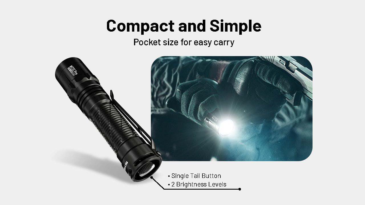 Nitecore MT2C Pro EDC Flashlight, 1800 Lumen, USB-C Rechargeable, Anodized Aluminum, Black