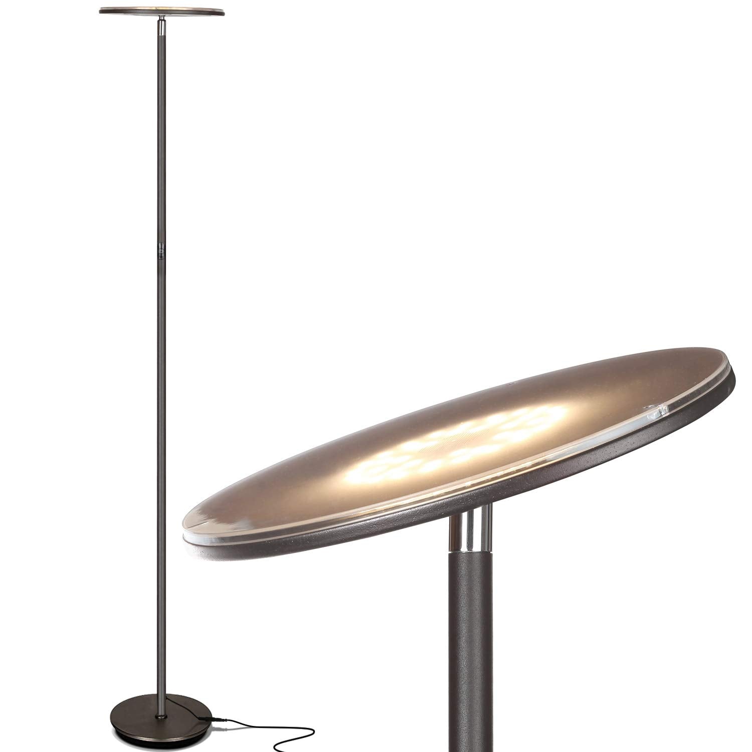 Brightech Sky Flux Dimmable Led Floor Lamp - Super Bright Floor Lamp For Living Room And Offices - Torchiere Standing Lamp With