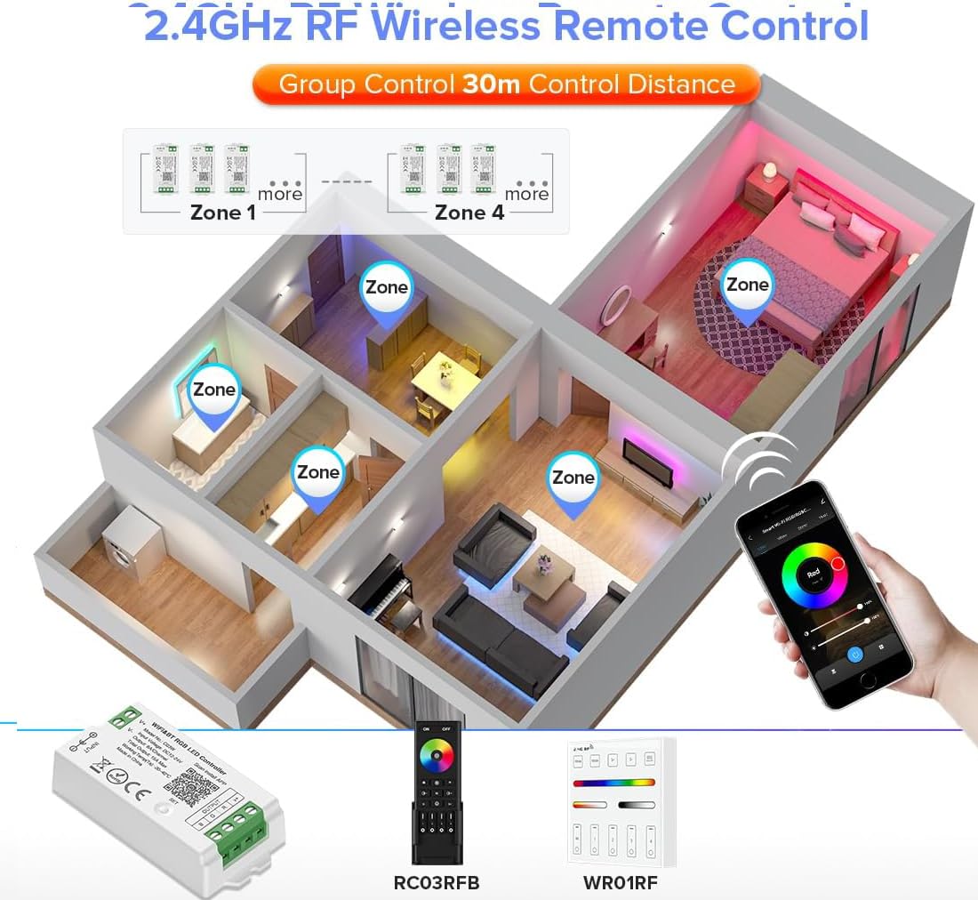 Btf-Lighting C03W Rgb Pwm Smd Fcob (+ R G B) 4Pin Led Strip 2.4Ghz Tuya Wifi Group Controller Alexa Google Home Smartphone App C