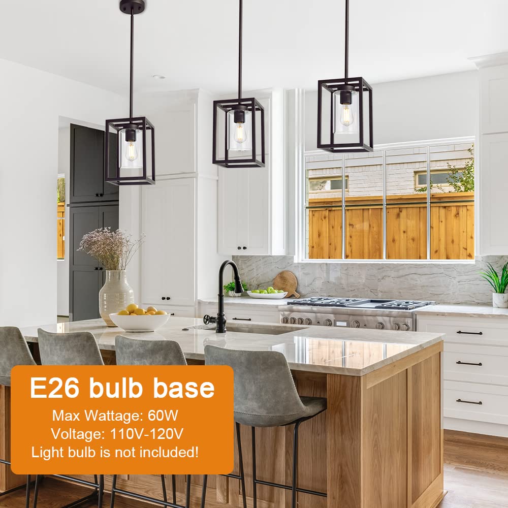 Vinluz Modern 1-Light Cage Kitchen Island Pendant Lighting With Glass Shade Oil Rubbed Bronze Chandeliers Dining Room Lighting F