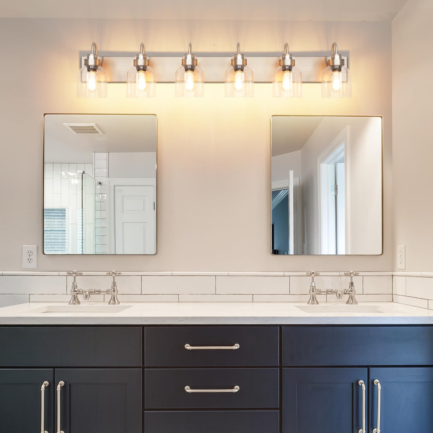 PRESDE 6-Light Bathroom Vanity Light Brushed Nickel with Bubble Glass Globes