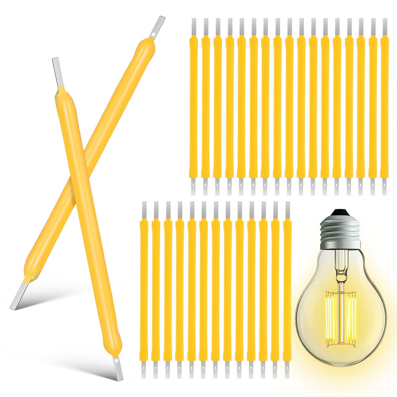 Homoyoyo 100Pcs LED Filament Replacement Diodes 2700K Warm White Flexible COB Filament Chip for Edison Bulb Repair DIY Lighting 