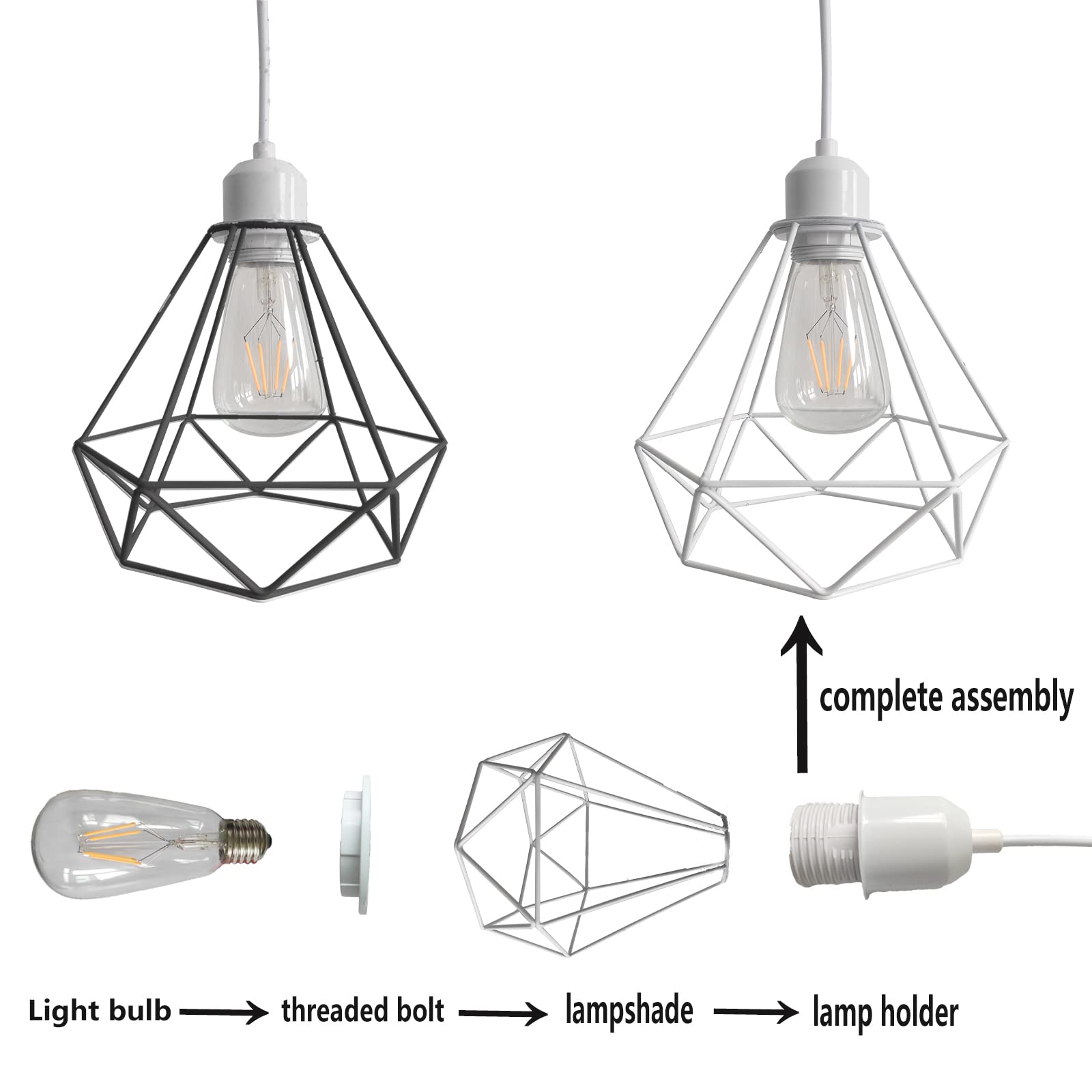 Yzyaxsaa Industrial Mini Pendant Light Kit, E26 Vintage Style White Cord Hanging Light Fixture For Farmhouse Bedroom Home Ceiling Chandelier Decors (White)