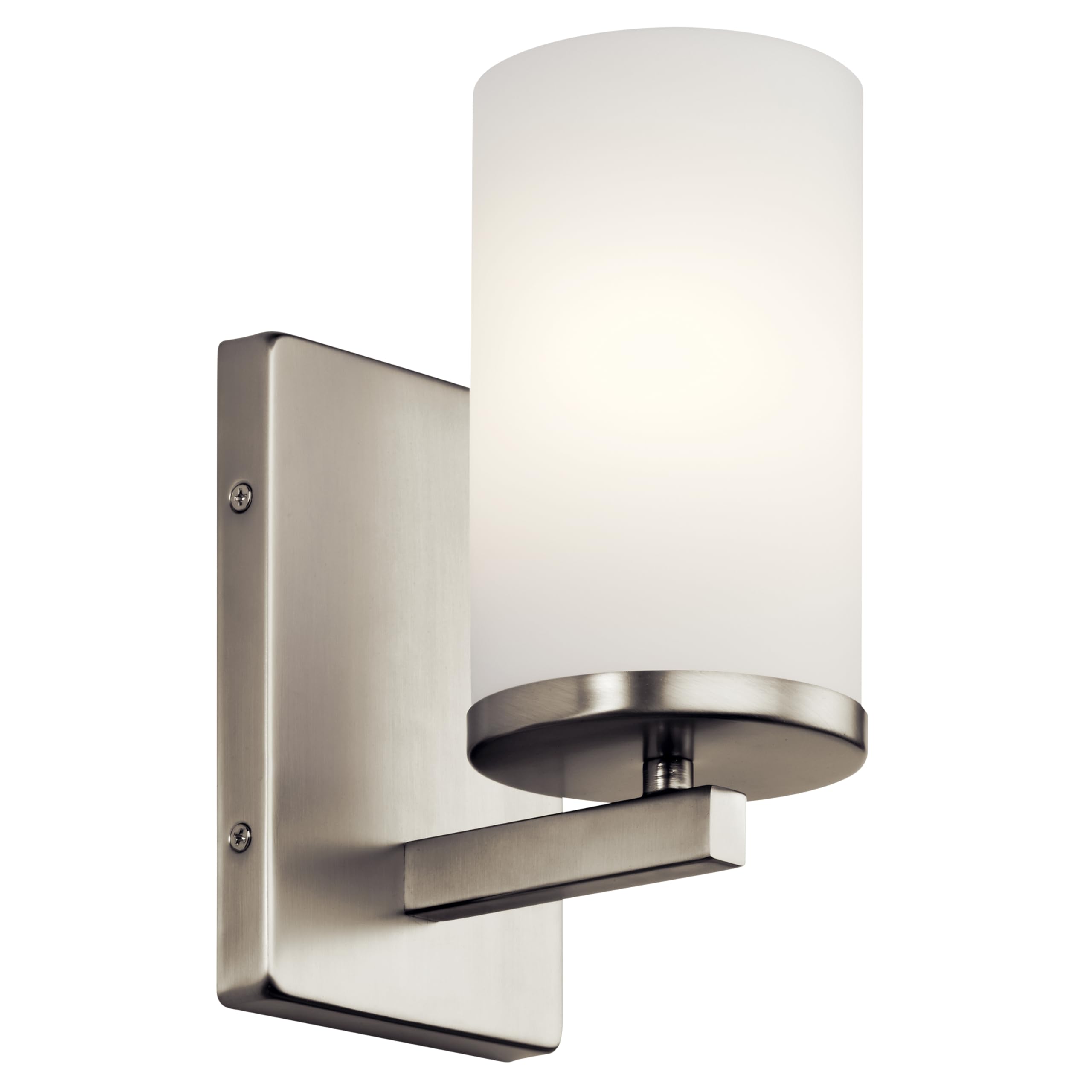Kichler Crosby 9.25 Wall Sconce in Brushed Nickel, 1-Light Contemporary Hallway or Bathroom Light with Satin Etched Cased Opal G