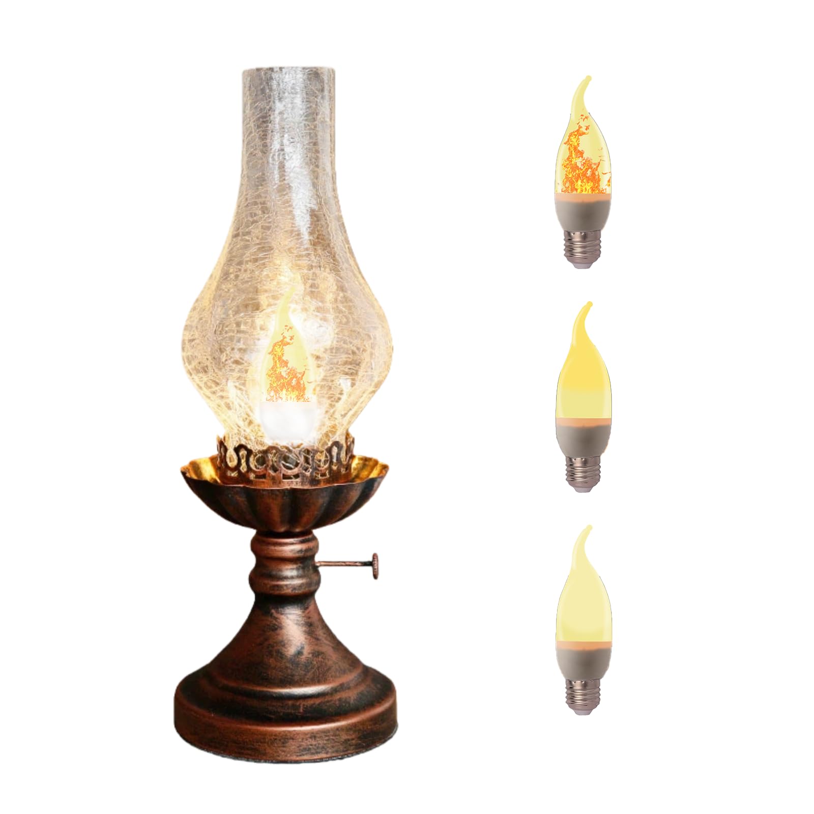 Vintage Table Lamp - 3 Modes Dimmable Retro Rustic Desk Lamp with Crackle Glass Shade, Antique Victorian Style, E26 Bulb Include