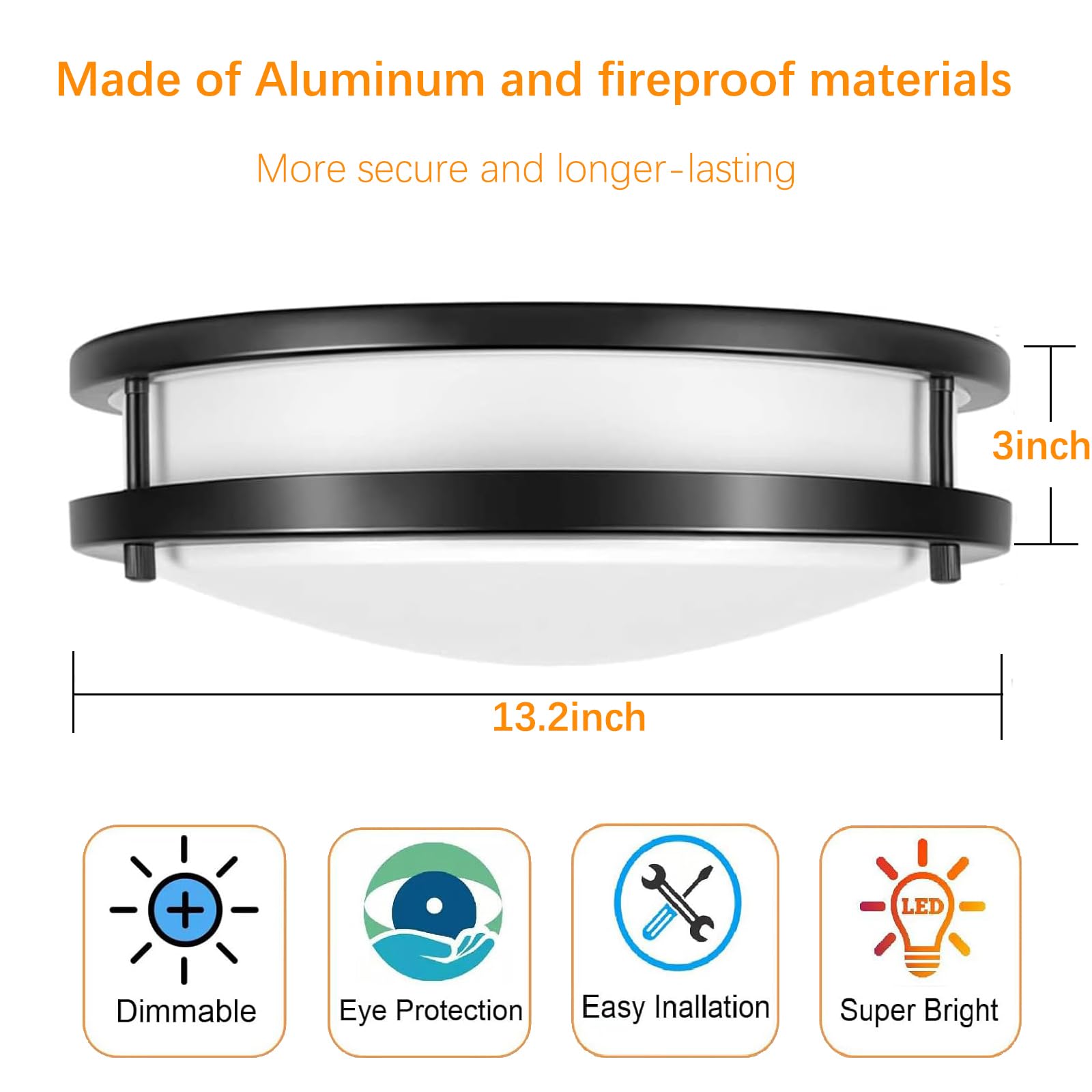 48W Dimmable Led Ceiling Light Fixture, 13.2In Flush Mount Light Fixture, Ceiling Lamp For Bedroom, Kitchen, Bathroom, Hallway,