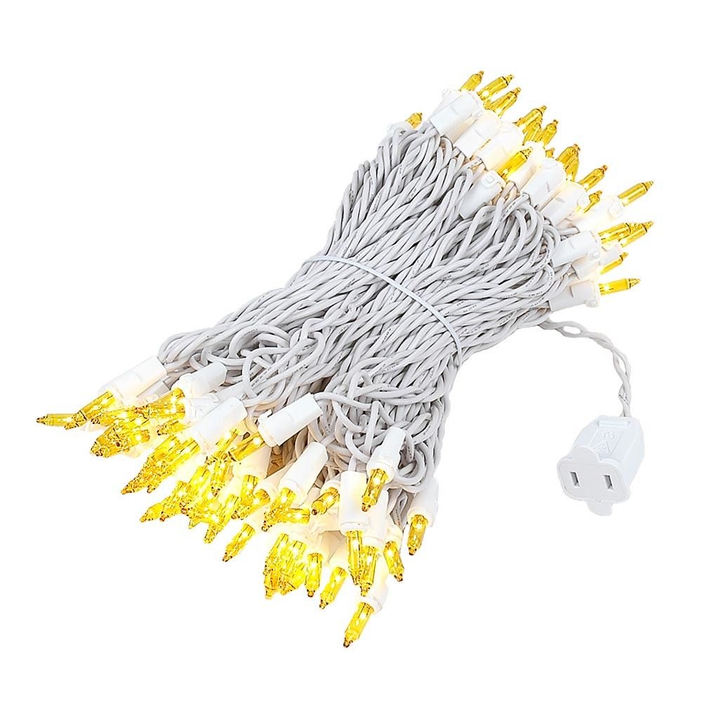 Novelty Lights 100 Light Mini String Light Set, Yellow, 50 Long, White Wire, Indoor/Outdoor, Model MRD-25B-4, UL Listed