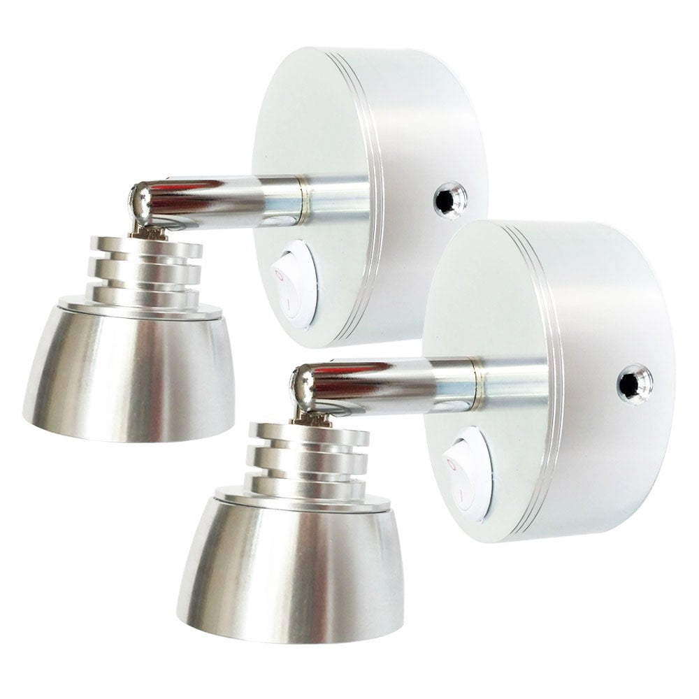 12V-Ledlight Auto Metal Reading Light For Bed - 12V Adjustable Directional Bedside Light Safe For Kids - Switched Brushed Led Book Light 3W Soft Warm White Set Of 2