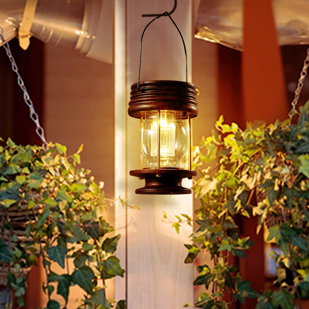 Hanging Solar Lights Outdoor - 1 Pack Solar Powered Waterproof Landscape Christmas Lanterns with Retro Design for Patio, Yard, Garden and Pathway Decoration (Warm Light)