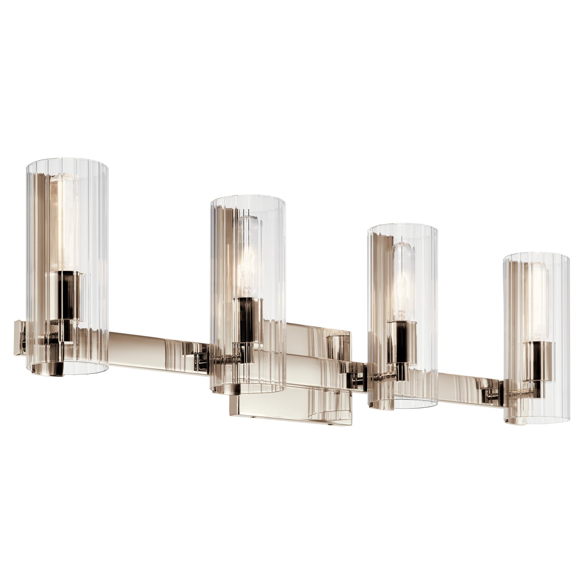 Kichler Jemsa 4 Light Vanity, Modern Light With Clear Fluted Glass In Polished Nickel For Bathroom Or Powder Room (9.75'' X 32''