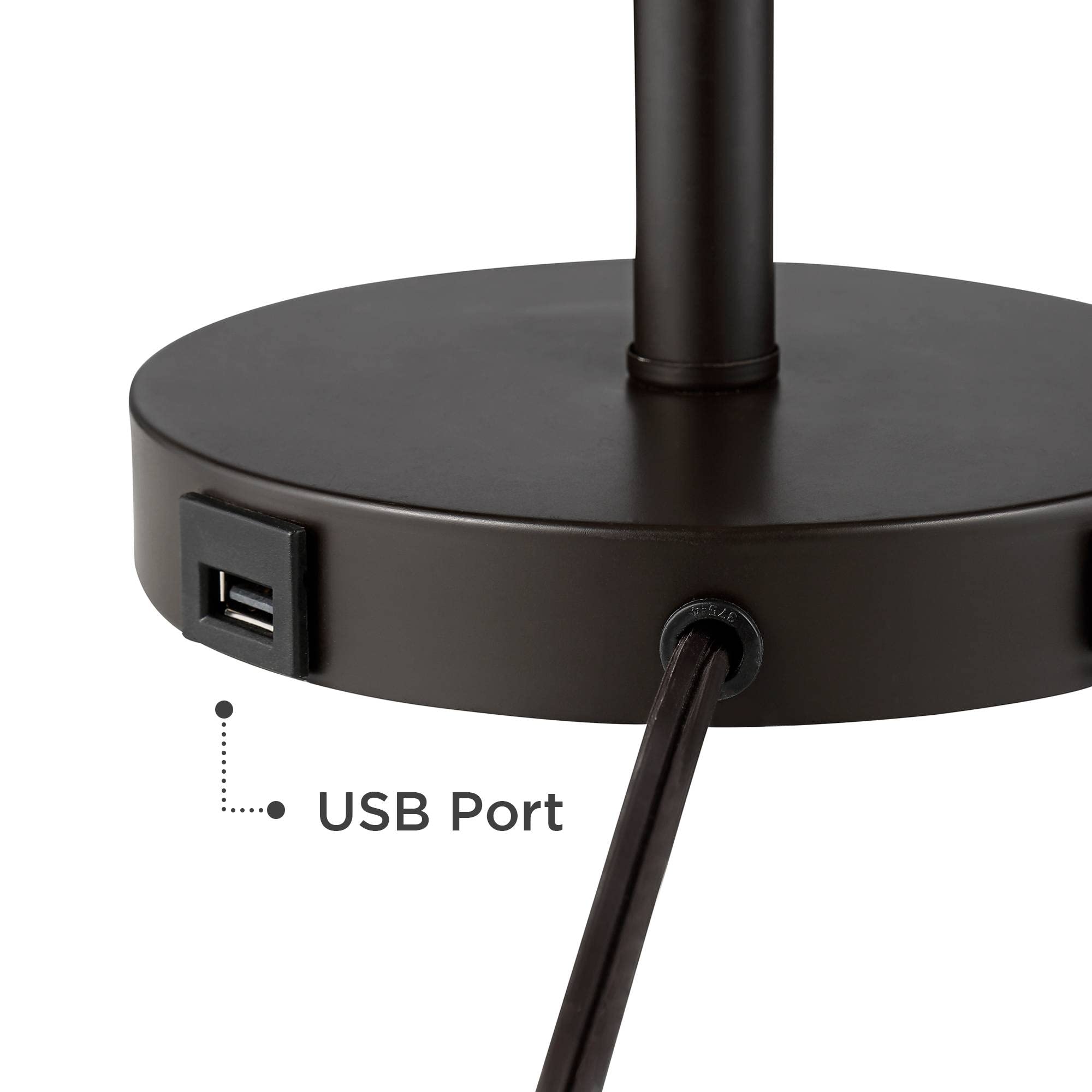 360 Lighting Flesner Modern Desk Table Lamp With Hotel Style Usb And Ac Power Outlet In Base 20'' High Bronze Metal Oatmeal Drum
